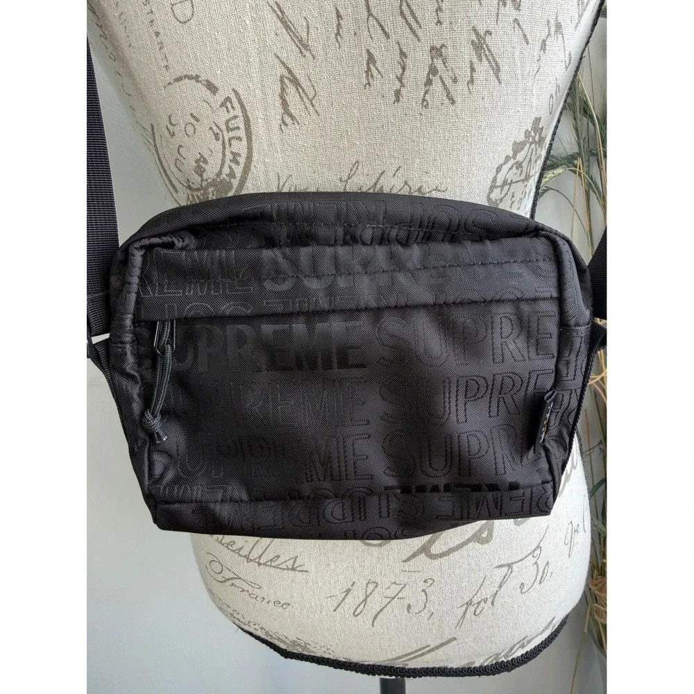 Supreme FW19 Shoulder Bag Black Cordura Jacquard Logo Crossbody Messenger Bag